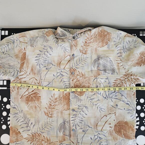 Tori Richard Cotton Lawn Tropical Print Brown Gray Hawaiian Shirt | Men's Medium - Picture 5 of 16